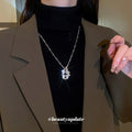 Rhinestone Dog Tag Cross Pendant Necklace Gold Silver Two view 4