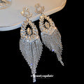 Silver Tone Crystal Teardrop Fringe Statement Earrings view 2