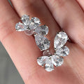Clear Teardrop Stone Floral Cluster Half Hoop Earrings view 2