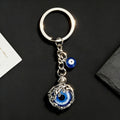Silver Tone Dragon Frame Blue Evil Eye Metal Keychain view 1