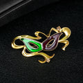 Green Gold Tone Mask Enamel Metal Brooch Pin 6.3 x 3.5 cm view 5