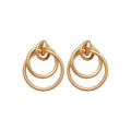 Triple Interlocking Ring Drop Stud Earrings in Gold and Silver view 5