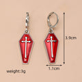 Silver Tone Coffin and Cross Enamel Huggie Drop Earrings view 4