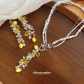 Pearl Lemon Crystal Tassel Necklace And Drop Earrings view 3