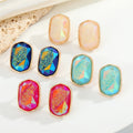 Gold Tone Faceted Rectangular Druzy Resin Stud Earrings in Four Colors view 1