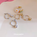 Pearl Ball Hoop Earrings Daisy Bead Ear Cuff Pieces view 3