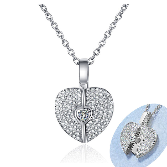 Crystal Heart Locket Pendant Necklace In Two Colors