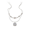 Layered Pearl Bead Necklace with Square Crystal Pendant view 5