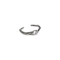 Silver-Tone Open Adjustable Wave Band Ring Single CZ Stone view 5