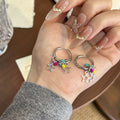 Silver Tone Star Moon and Color Bead Hoop Earrings view 2