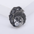 Textured Nest Brooch with Pearl and Multicolor Crystal Cluster view 2
