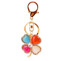 Gold-Tone Four-Leaf Clover Keychain With Heart-Shaped Inlays view 5
