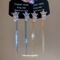 Crystal Star Earrings With Long Bar Tassels In Gold Tone view 4
