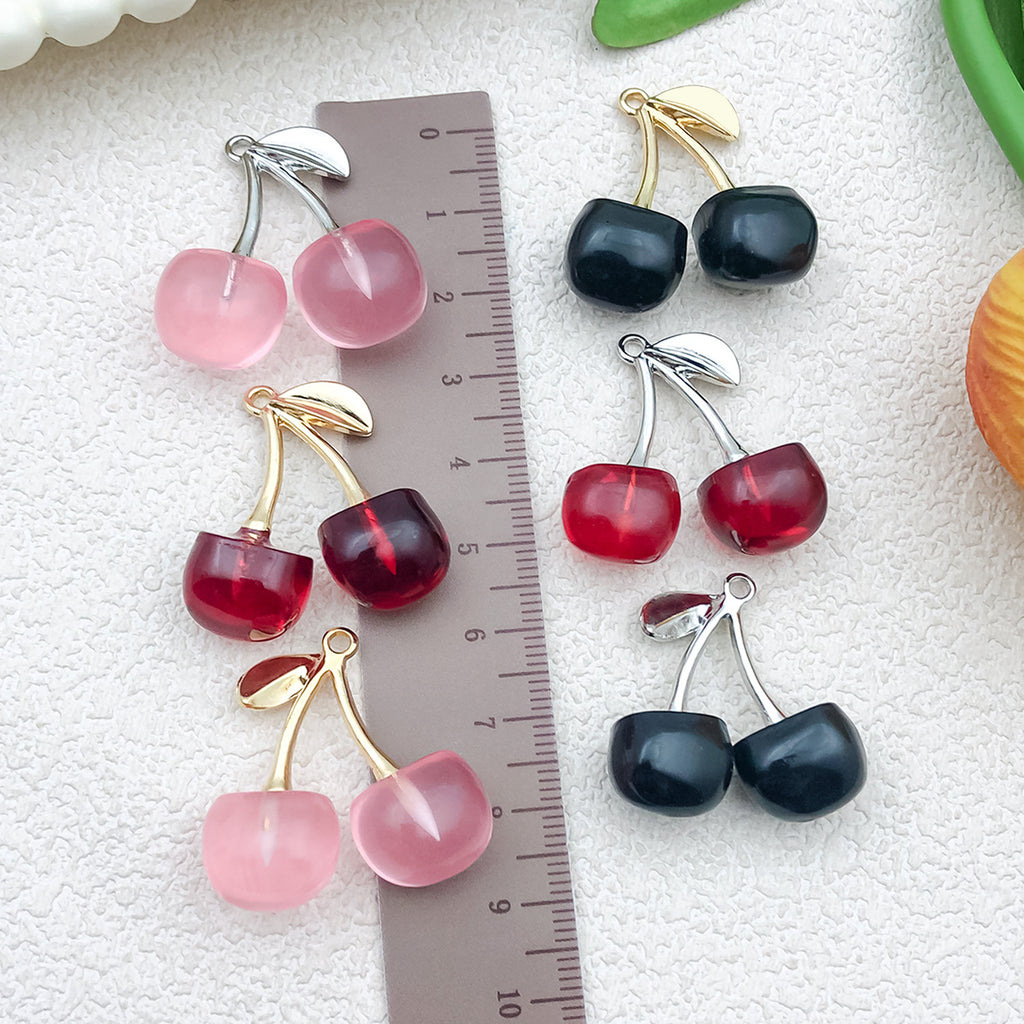 Acrylic 3D Cherry Fruit Charm Pendant for DIY Earrings Keychain Necklace Making