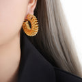 Hammered Spring Coil Hoop Earrings Gold and Steel Tone view 7