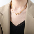 Circle Ring Pendant Necklace Dual Chains Gold Steel Rose view 9