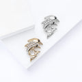 Dual Dolphin Brooch Clear Rhinestones Gold or Silver Tone view 2