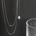 Silver Double-Layer Snake Chain Long Pearl Drop Necklace view 2