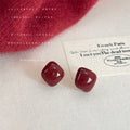 Burgundy Enamel Geometric Cushion Stud Earrings Glossy Finish view 4