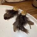 Feather Statement Earrings With Round Textured Studs view 8