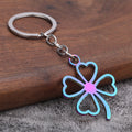 Heart Outline Four Leaf Clover Metal Keychain, Four Finishes view 3