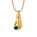 Gold Hand Holding Green Zircon Pendant Ball Chain Necklace view 5