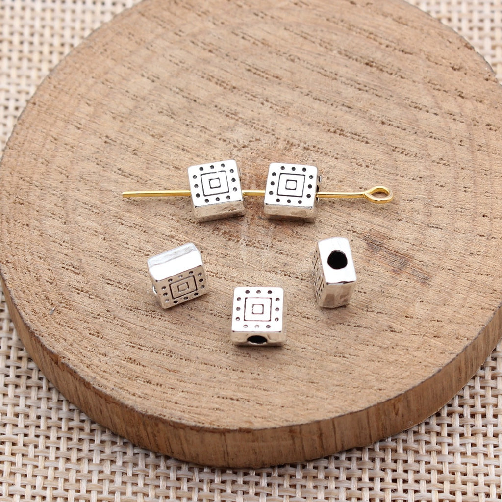 6.5x6.5x3.8mm 0.72g Antique Silver Zinc Alloy Square Small Hole Spacer Beads for DIY Bracelet Jewelry Making
