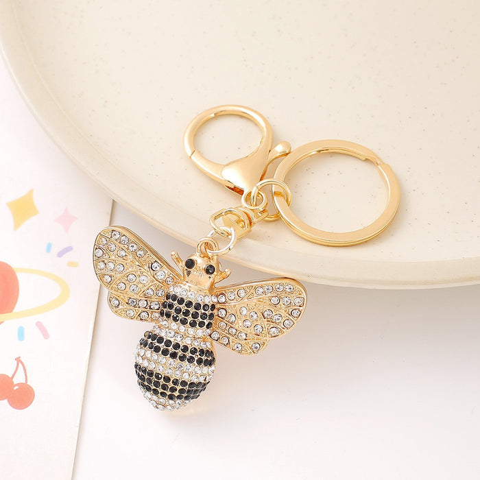 Gold Rhinestone Bee Keychain with Clasp and Key Ring