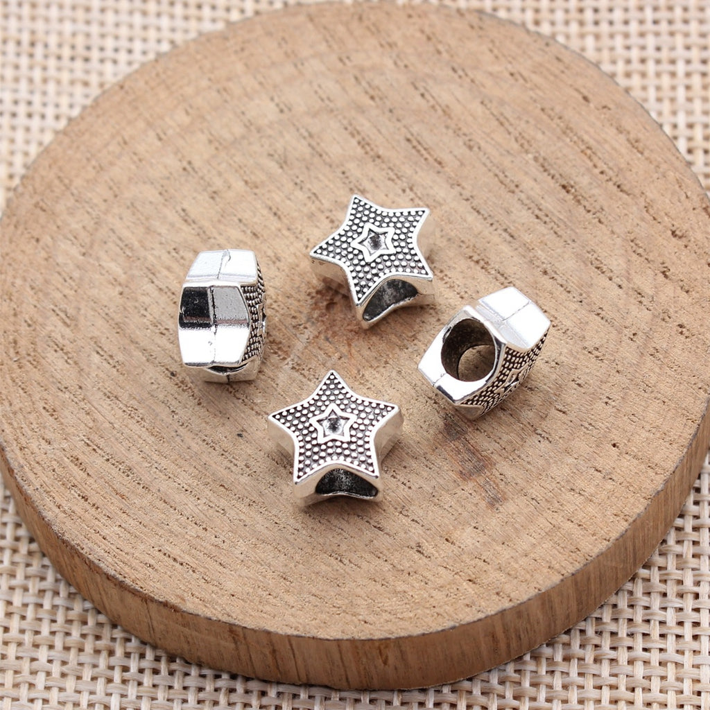 11x11x6.9mm 1.55g Antique Silver Zinc Alloy Star Large Hole Spacer Beads for DIY Bracelet Jewelry Making