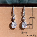 Oval Drop Earrings Yellow Pink Clear Stones Silver Tone 3 Colors view 5