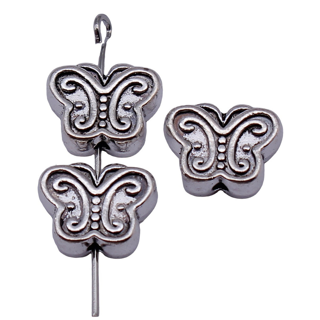 12x9.5x5mm 2.1g Antique Silver Zinc Alloy Double Sided Butterfly Small Hole Beads for DIY Jewelry Making