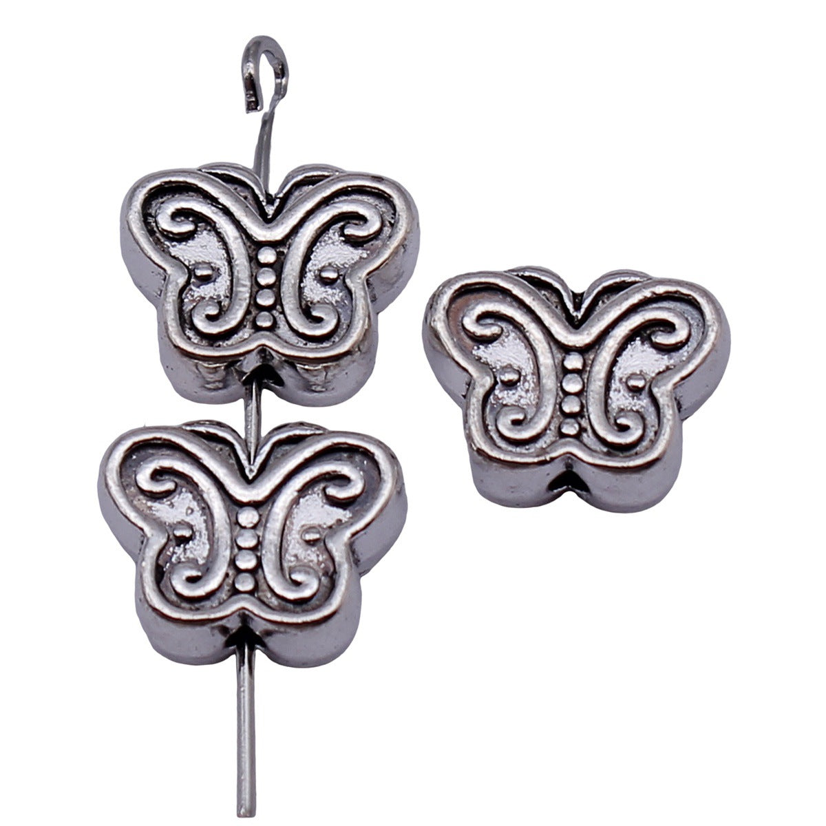 12x9.5x5mm 2.1g Antique Silver Zinc Alloy Double Sided Butterfly Small Hole Beads for DIY Jewelry Making