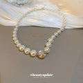 Graduated Pearl Necklace Gold Crystal Ball Center Single Layer view 2