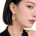 Gold Tone Pearl Like Flower Basket Drop Stud Earrings For Women view 2