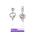 Asymmetric Silver Pink Heart Drop Earrings Chain Pair view 1