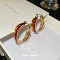 Red and White Double Hoop Earrings Fashion Jewelry view 3
