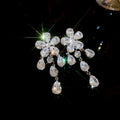 Silver Tone Flower Crystal Necklace And Earrings With Teardrop Fringe view 6