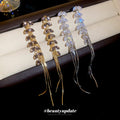 Purple Crystal Leaf Chain Tassel Stud Earrings Fashion Jewelry view 2