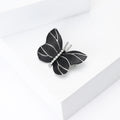 Black Butterfly Brooch with Silver Lines and Crystals view 4