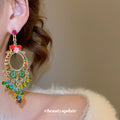 Multicolor Floral Crystal Hoop Tassel Stud Earrings view 3