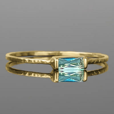 Product view showing gold-tone rectangular solitaire split band ring