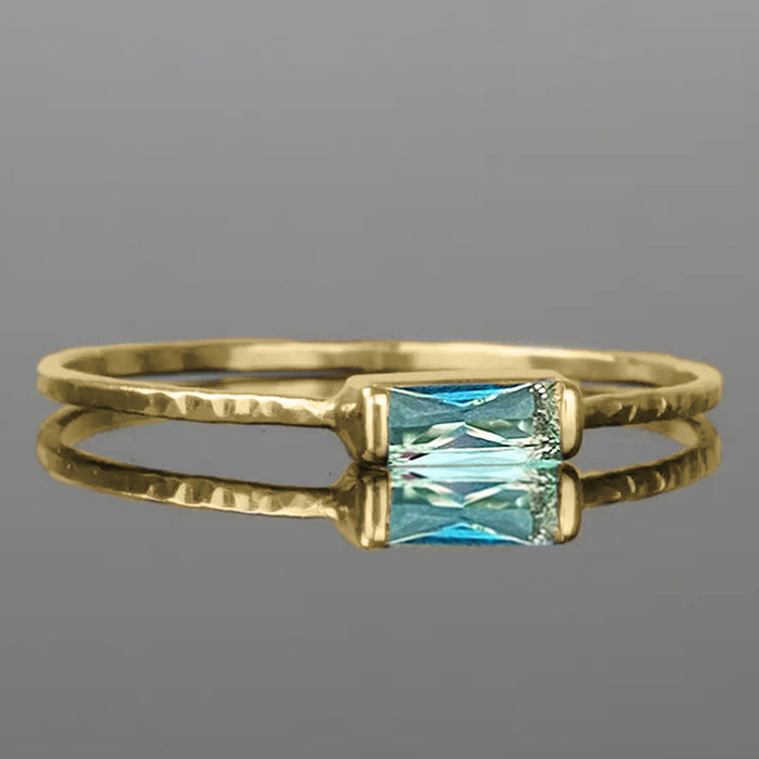 Rectangular Solitaire Split Band Ring In Six Stone Colors