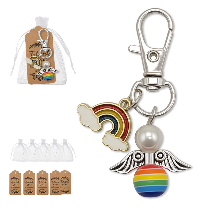Rainbow Angel Pearl Ball Keychain Lobster Clasp Charm
