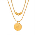 Gold Double Layer Necklace Bead Bar And Engraved Disc view 5