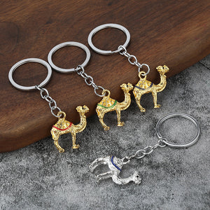 Metal Camel Keychain With Colored Stripes And Clear Stud Details