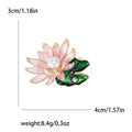 Pink Enamel Lotus Flower Brooch With Green Leaves Jacket and Scarf Accessory view 5