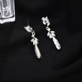 Silver Leaf Clear Look Long Teardrop Dangle Earrings view 3