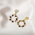 Gold Pearl Stud Earrings Twisted Enamel Circle Drops view 4