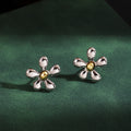 Silver Five Petal Flower Gold Center Small Stud Earrings view 6