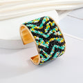 Gold Tone Seed Bead Animal Pattern Wide Cuff Bracelets in Six Designs view 8